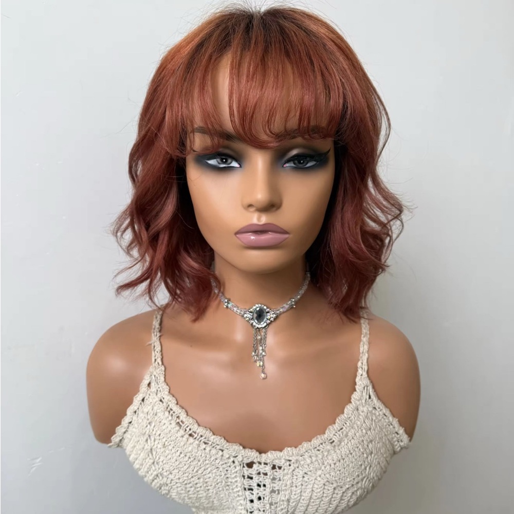 Auburn Wavy Wig with Bangs